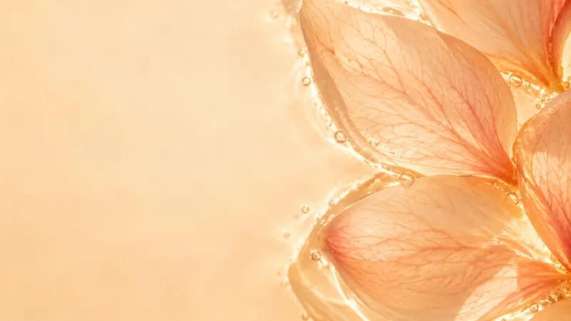 Translucent blush petals floating in warm light.